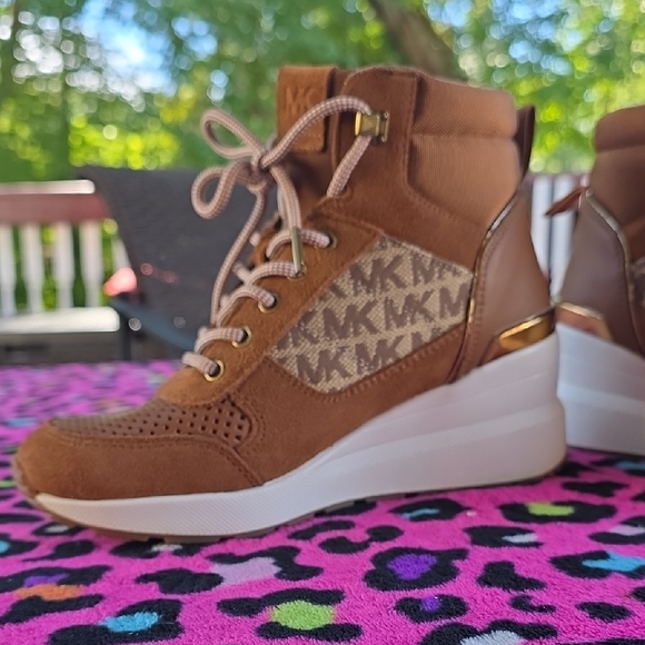 Michael Kors Brown and Gold High-Top Sneakers - Picture 1 of 8
